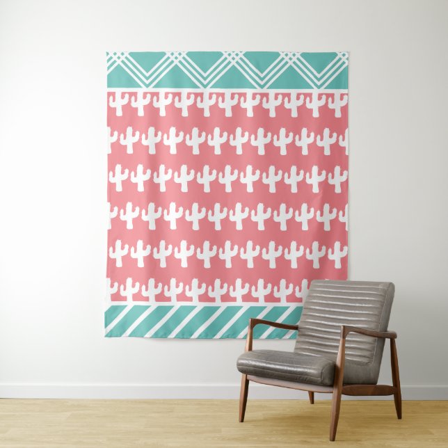 Boho Chic Geometric & Cactus-Silhouetten Wandteppich (Beispiel)