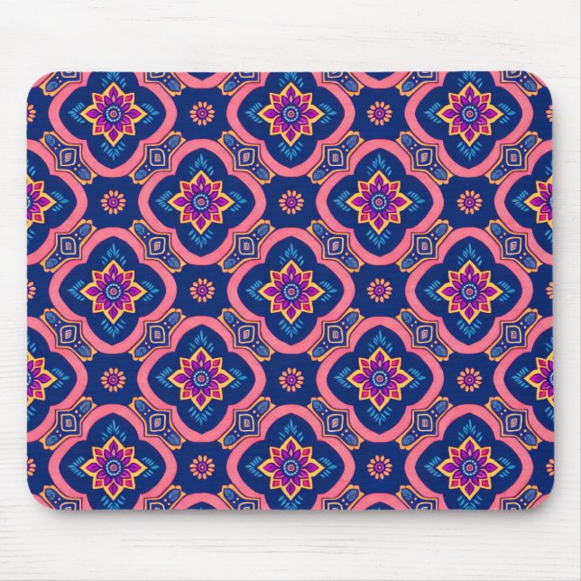 Boho Chic Geometric Floral Pattern Mousepad (Vorne)
