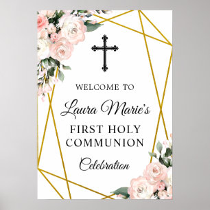 Boho Chic Geometrische Blumen Kommunion Willkommen Poster