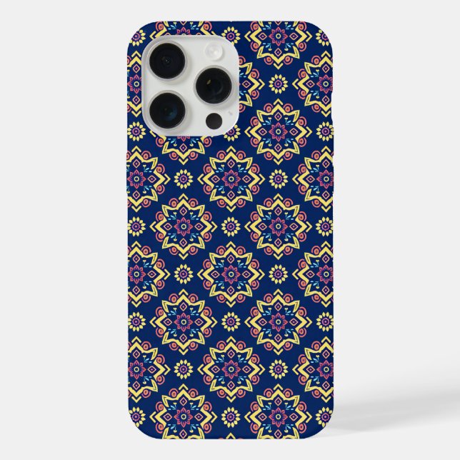 Boho-Chic geometrisches Blumenmuster iPhone Hülle (Rückseite)