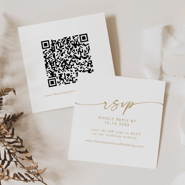 Boho Chic Gold and White Wedding QR Code UAWG Begleitkarte (Von Creator hochgeladen)