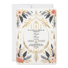 Boho Chic Gold & Floral Wedding Einladung