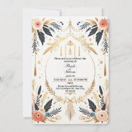 Boho Chic Gold & Floral Wedding Einladung