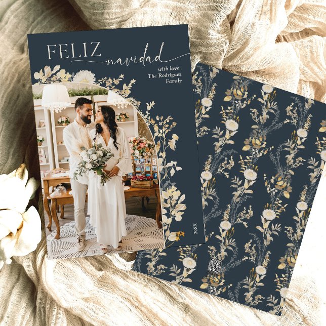 Boho Chic Gold Foto Feliz Navidad Cards Feiertagskarte (Von Creator hochgeladen)