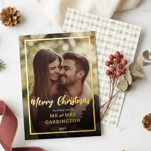 Boho-Chic-Gold-Karo-Muster Erste Hochzeit Weihnach Folien Feiertagskarte
