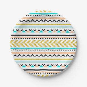 Boho Chic Gold Turquoise Aztec Muster Pappteller