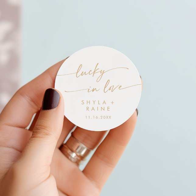 Boho Chic Gold und White Lucky in der Liebe Gefall Runder Aufkleber (Boho Chic Gold and White Lucky In Love Favor Classic Round Sticker)