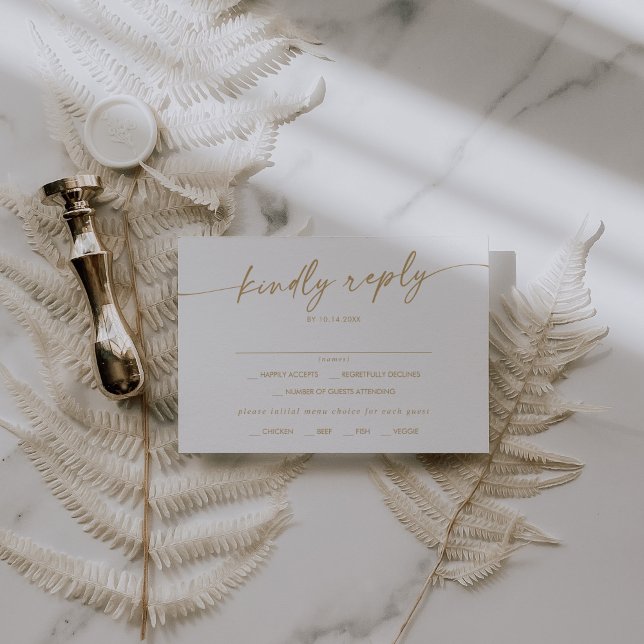Boho Chic Gold und White Menu RSVP Karte (Von Creator hochgeladen)