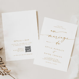 Boho Chic Gold und White QR Code Französische Hoch Einladung