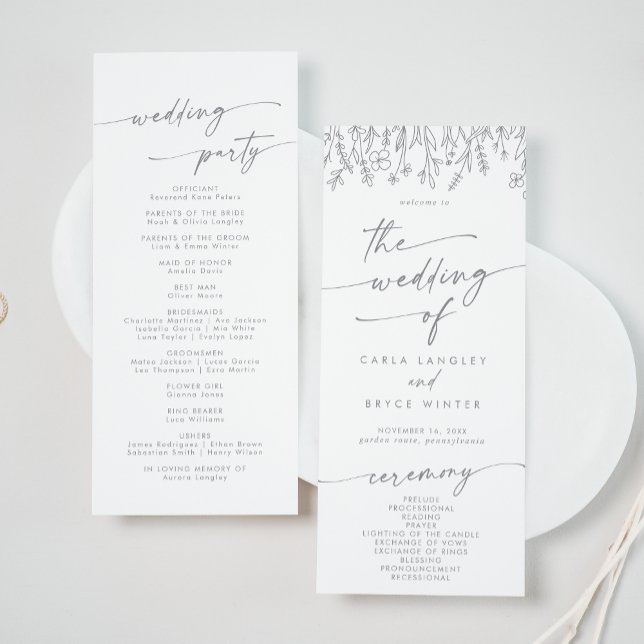 Boho Chic Graue Wildblumen-Teelänge-Hochzeit Programm (Von Creator hochgeladen)