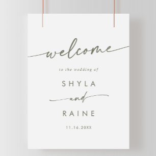 Boho Chic Green and White DIY Wedding Welcome Sign Poster