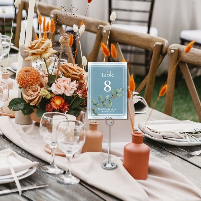 Boho Chic Green Botanicals Smokey Blue Wash Tischnummer (Von Creator hochgeladen)