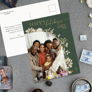Boho Chic Green Gold Botanischer Foto Holiday Postkarte