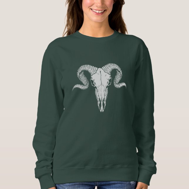 Boho Chic Green Sweatshirt mit Buffalo Skull (Vorderseite)