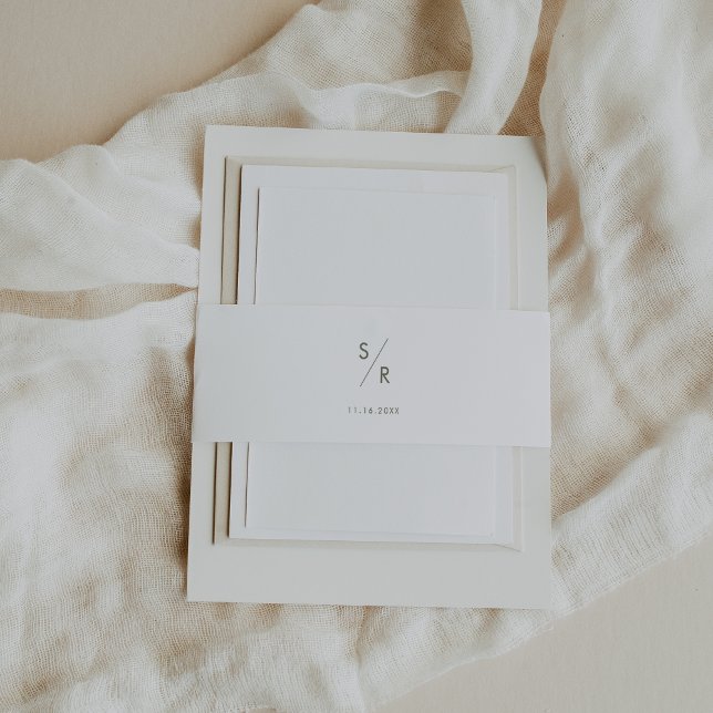 Boho Chic Green und White Monogram Wedding Einladungsbanderole (Von Creator hochgeladen)