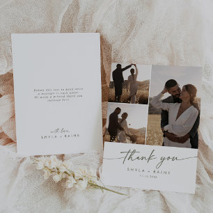 Boho Chic Green und White Wedding Foto Collage Dankeskarte
