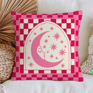Boho Chic Halbmond mit Sternen Rosa Kariert  Kissen