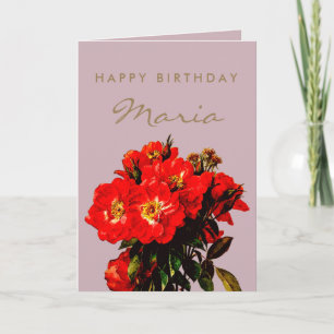 Boho Chic Happy Birthday Rote Rosen Bouquet Mauve Karte