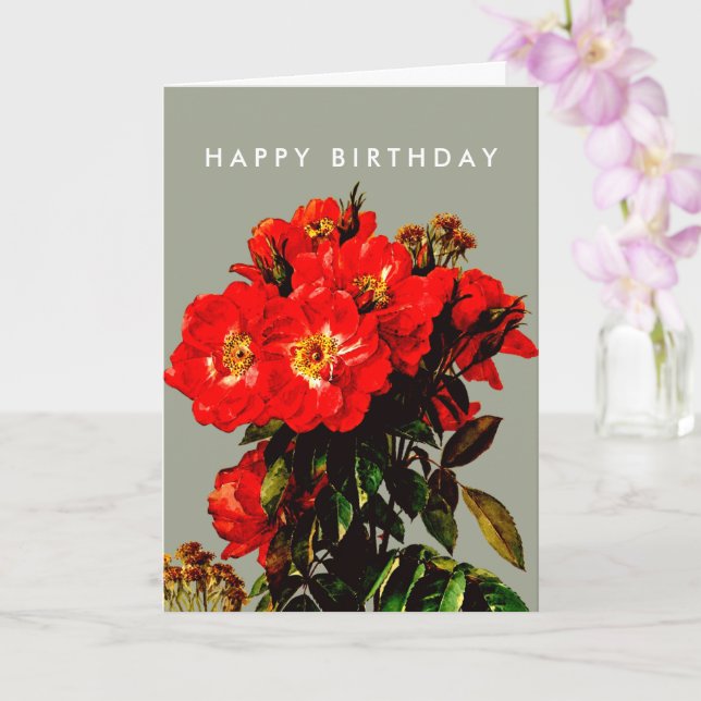 Boho Chic Happy Birthday Rote Rosen Sage Green Karte (Orchidee)
