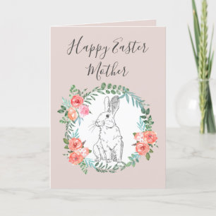Boho Chic Happy Oaster Mother Bunny Floral Mauve Feiertagskarte
