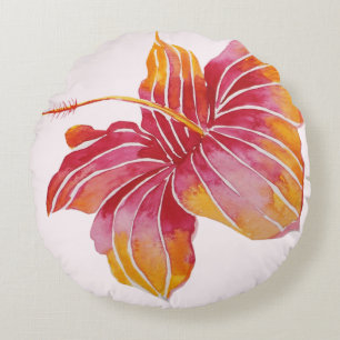 Boho Chic-hawaiisches Blumen-Baumwollthrow-Kissen Rundes Kissen