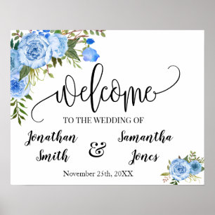 Boho-Chic-Hochzeits-Willkommensschild mit blauem B Poster