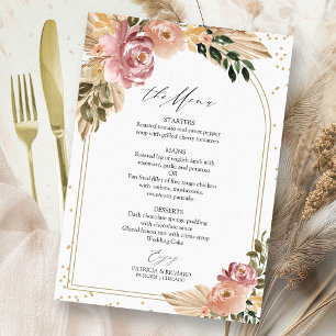 Boho-Chic-Hochzeitsmenükarte mit Blumen Einladung