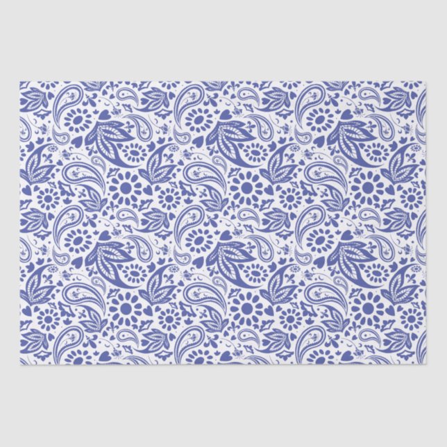 Boho Chic Hübsch Blue White Paisley Pattern Seidenpapier (Vorderseite)
