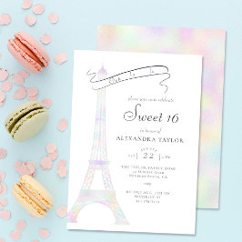 Boho Chic Iridescent Eiffel Tower Paris Sweet 16 Einladung