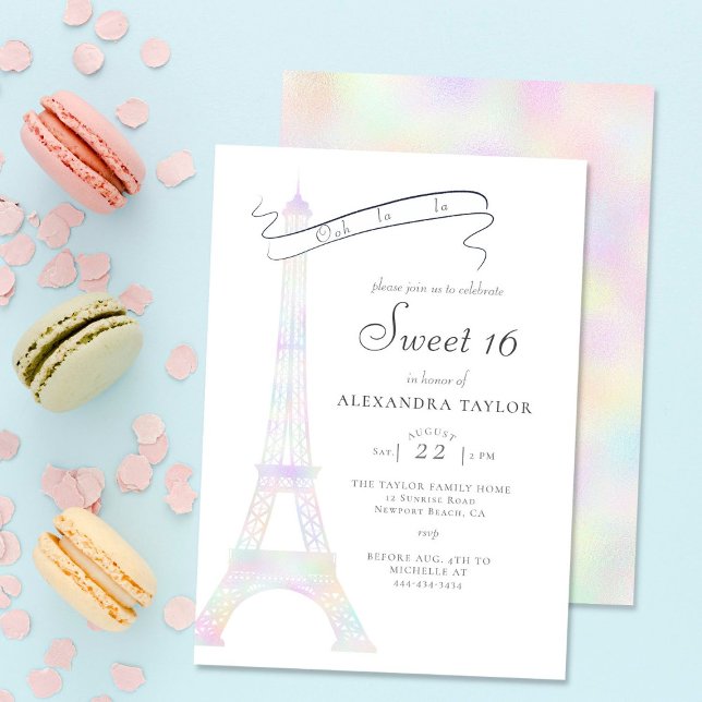Boho Chic Iridescent Eiffel Tower Paris Sweet 16 Einladung (Von Creator hochgeladen)