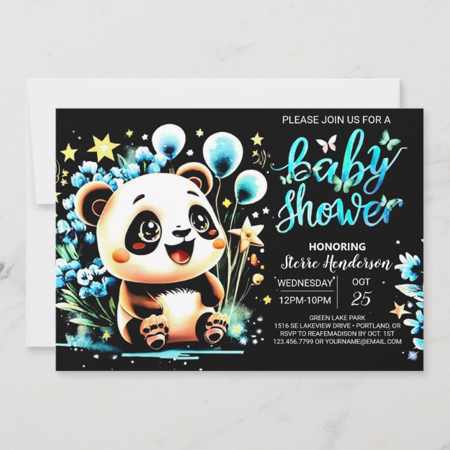 Boho Chic Jungle Panda Haven Boy Baby Shower Einladung (Vorderseite)