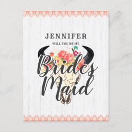 Boho Chic Kuh Skull werden Sie meine Bridesmaid Einladung