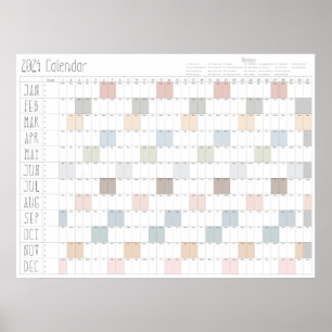 Boho Chic Large 2024 Wall Calendar (Horizontal) Poster