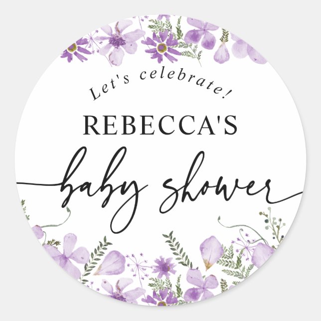 Boho Chic Lavender Baby Dusche Runder Umschlag Auf Aufkleber (Vorderseite)