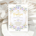 Boho Chic Lavender Gold Floral Girl Baptism Einladung<br><div class="desc">Help celebrate your daughter's baptism with this feminine invitation. Featuring an elegant composition of lavender overlay adorned with pastel purple floral wreaths and greenery. Click the "customize further" button if you wish to re-arrange and format the style and placement of the text. Comes with a matching pink & gold stripes...</div>