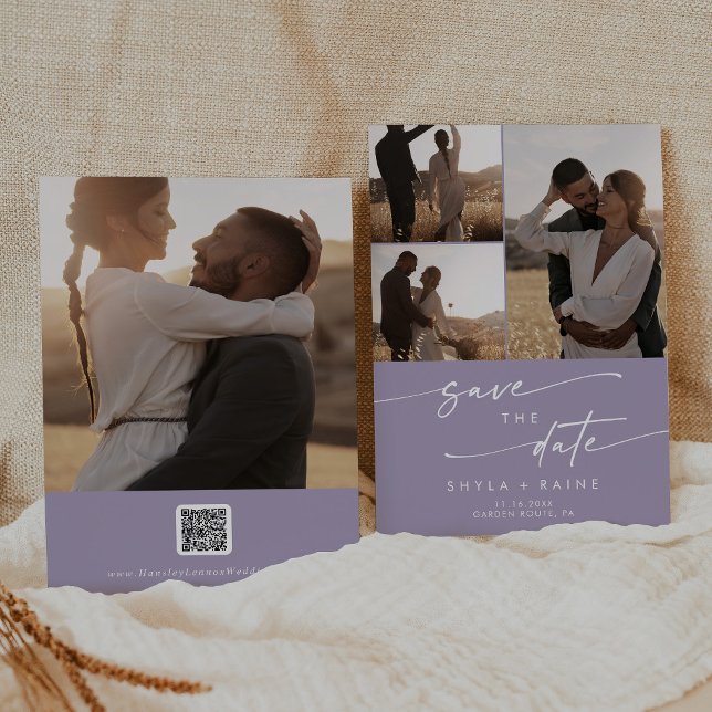 Boho Chic Lavender Lila QR-Code für Multi-Foto Save The Date (Von Creator hochgeladen)
