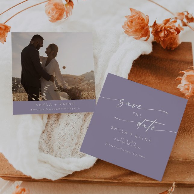Boho Chic Lavender Lila Square Foto Zurück Save The Date (Von Creator hochgeladen)