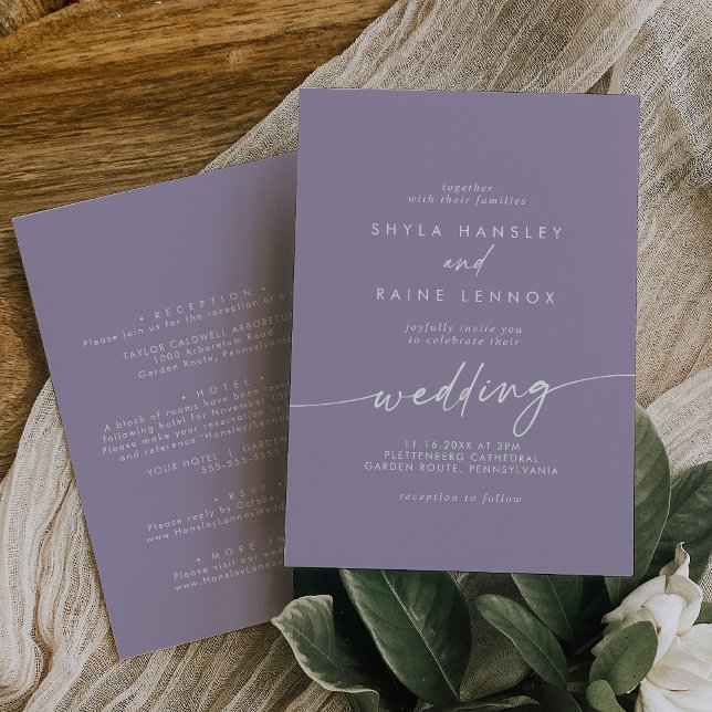Boho Chic Lavender Plum Front and Back Wedding Einladung (Von Creator hochgeladen)