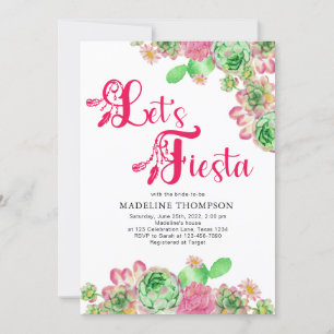 Boho Chic Let's Fiesta Pink Cactus Brautparty Einladung