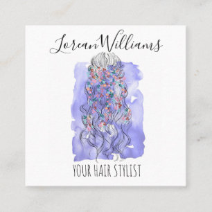 Boho Chic Lila Bridge Friseur Wasserfarben Quadratische Visitenkarte