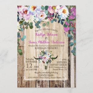 Boho Chic Longhorn Kuh Skull Floral Wedding Einladung