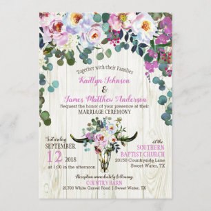 Boho Chic Longhorn Kuh Skull Floral Wedding Einladung