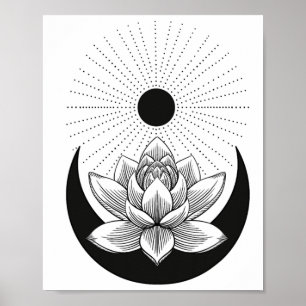 Boho-chic Lotus Sonne und Mond - Weibliche Macht - Poster