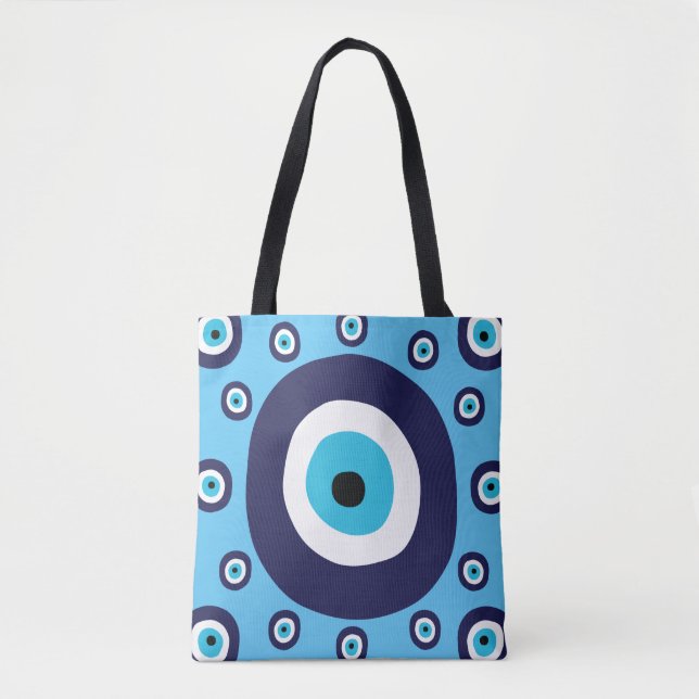 Boho Chic Lucky Griechisches Evil Eye Blau und Wei (Vorderseite)