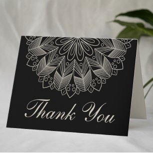 Boho-Chic-Mandala-indische-elegante-schwarze-Hochz Dankeskarte