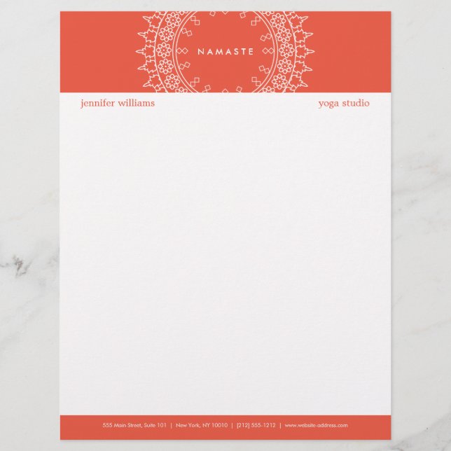 Boho Chic Mandala Namaste Yoga Coral Letterhead Briefkopf (Vorderseite)