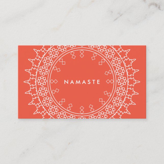Boho Chic Mandala Namaste Yoga Coral Visitenkarte (Vorderseite)