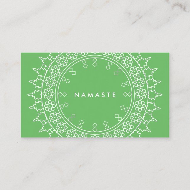 Boho Chic Mandala Namaste Yoga Green Visitenkarte (Vorderseite)