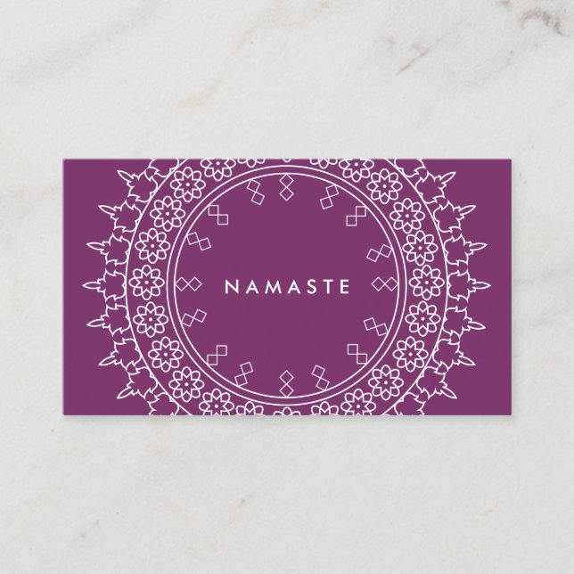 Boho Chic Mandala Namaste Yoga Lila Visitenkarte (Vorderseite)