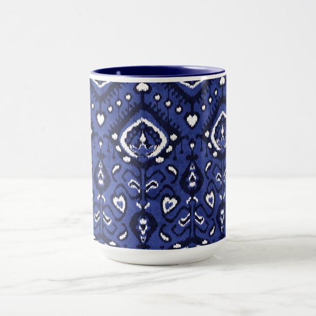 Boho chic Marine Blau-Weiß-Kat-Stammesmuster Tasse (Zentrum)